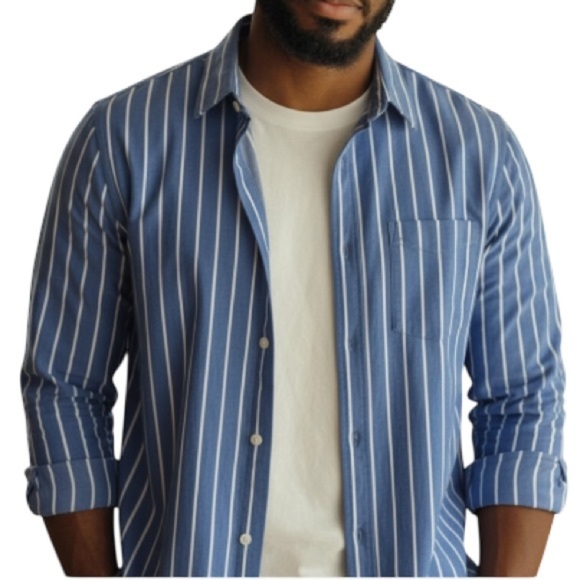 Abercrombie & Fitch Muscle Striped Casual Shirt Blue White Moose Pocket Logo XL - Picture 1 of 13